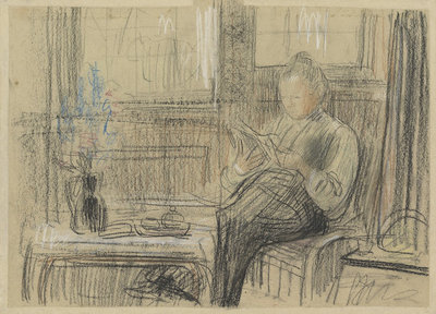 Johan Cohen Gosschalk, 'Portret van Johanna Cohen-Gosschalk Bonger, lezend', c. 1906.